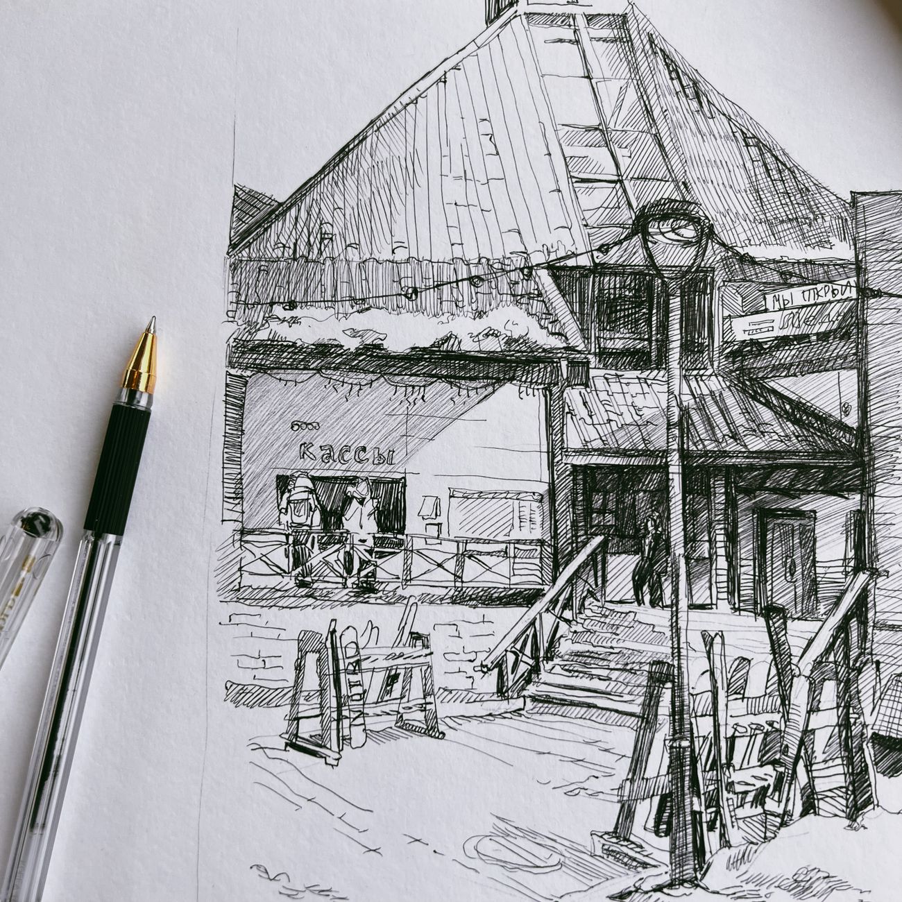 A drawing of a building